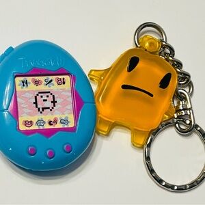 Vintage Blue Tamagotchi with Yellow Keychain